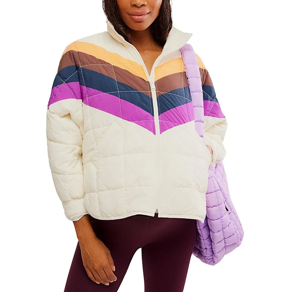 Free‎ People X Hatch Maternity Printed Puffer Jacket Chevron Ivory Size M NWT